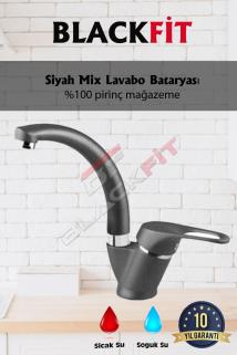 Siyah Mix Banyo Lavabo Bataryası Musluk Çeşmesi Çift Su Girişli