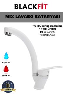 Beyaz Mix Lavabo Bataryası Çift Su Girişli Aç Kapa Banyo Bataryası